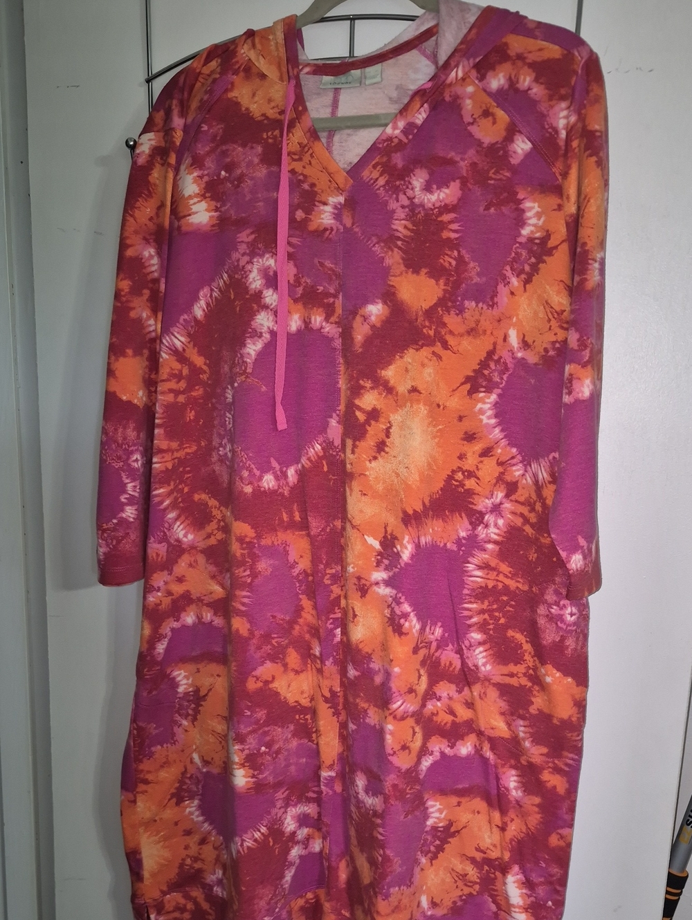 Tie-Dye Pink and Orange Hooded Midi Dress